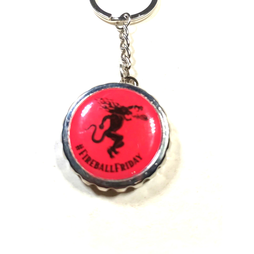 Fire Ball Friday bottle Opener Keychain Red Silver Tone